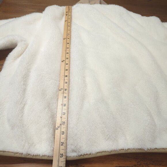 Lands’ End Women’s Fleece Pullover L Ivory Tan Half Zip Sherpa Jacket Soft Cozy - Picture 14 of 16